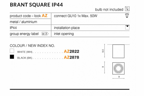 Точечный светильник AZzardo BRANT SQUARE IP44 AZ2878