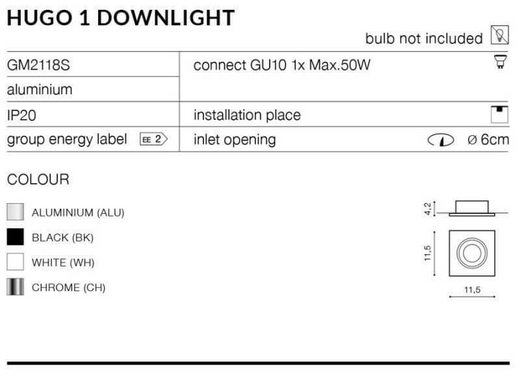 Точечный светильник AZzardo HUGO 1 AZ1735 (GM2118S-WH)