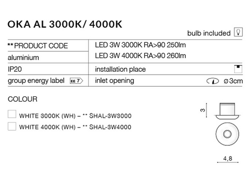 Точковий світильник AZzardo OKA AL AZ2233 (SHAL-3W4000-WH)