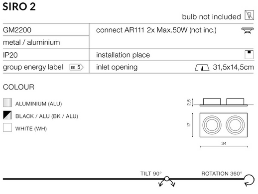 Точковий світильник AZzardo SIRO 2 AZ0771 (GM22000-WH)