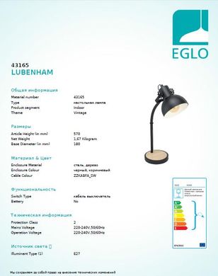 Настільна лампа Eglo LUBENHAM 43165
