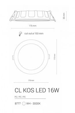 Точковий світильник CL KOS LED 16W 3000K IP44 Nowodvorski 8777