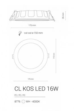 Точечный светильник CL KOS LED 16W 4000K IP44 Nowodvorski 8776
