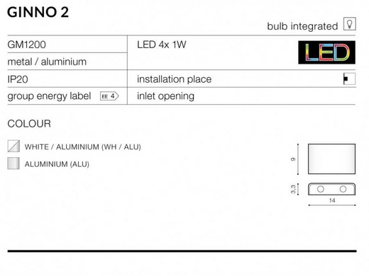 Настенный светильник AZzardo GINNO 2 AZ0762 (GM1200-WH-ALU)