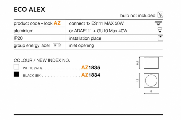 Точковий світильник AZzardo ECO ALEX AZ1835 (GM4211-WH)