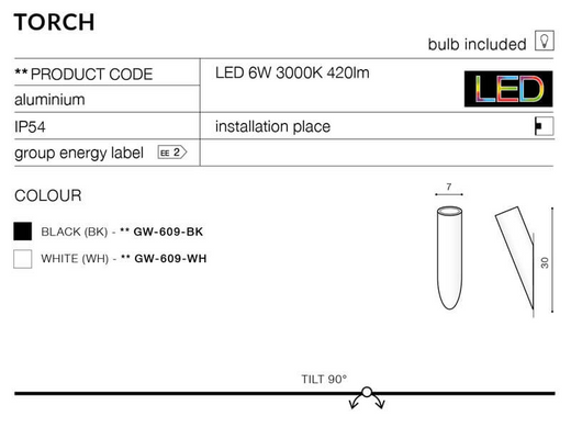 Настінний світильник AZzardo TORCH AZ2207 (GW-609-WH)