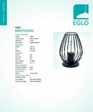 Настільна лампа Eglo NEWTOWN 49481