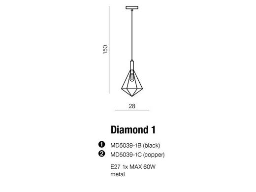 Люстра AZzardo DIAMOND 1 AZ2139 (MD5039-1B-BK )