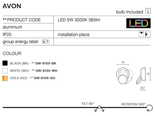 Настенный светильник AZzardo AVON AZ2195 (GW-6100-WH)