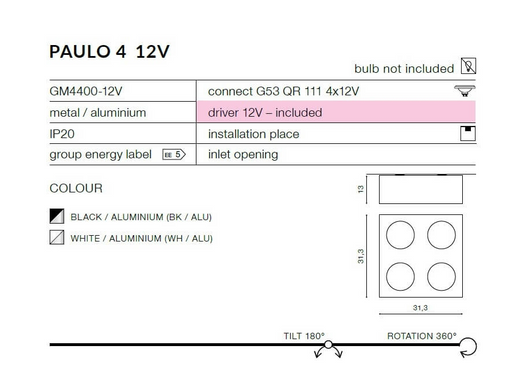 Точковий світильник AZzardo PAULO 4 12V AZ1264 (GM4400-BK-ALU)
