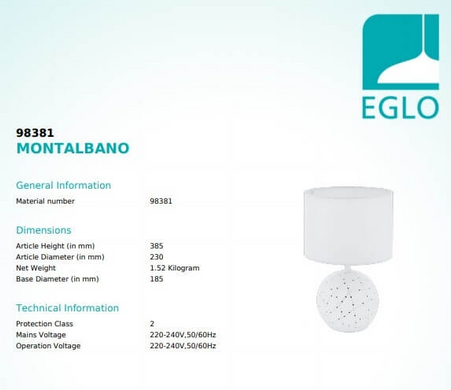 Настільна лампа Eglo MONTALBANO 98381