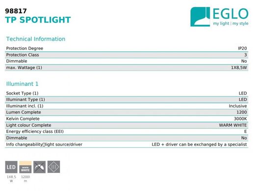 Трековий світильник SPOTLIGHT Eglo 98817