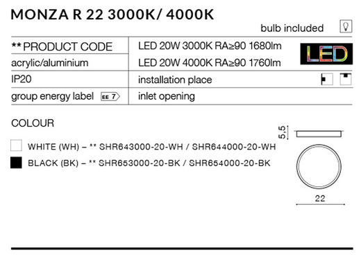 Потолочный светильник AZzardo MONZA R 22 AZ2263 (SHR653000-20-BK)