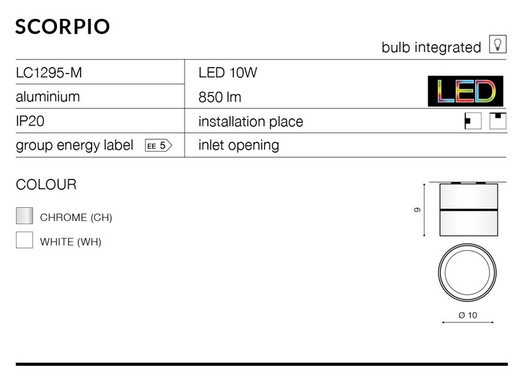 Точковий світильник AZzardo SCORPIO AZ1618 (LC1295-M-WH)