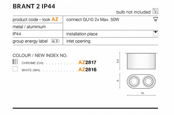 Точечный светильник AZzardo BRANT 2 IP44 AZ2816