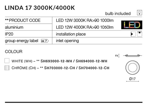 Точечный светильник AZzardo LINDA 17 AZ2241 (SH694000-12-WH)