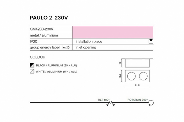 Точковий світильник AZzardo PAULO 2 230V AZ0962 (GM4203-WH-ALU)