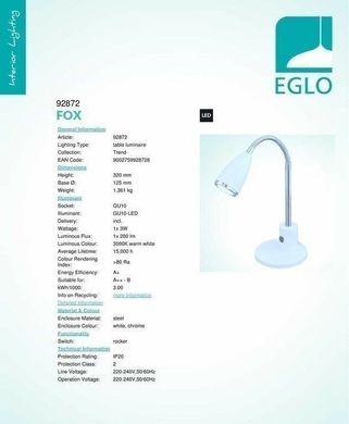Настольная лампа Eglo FOX 92872