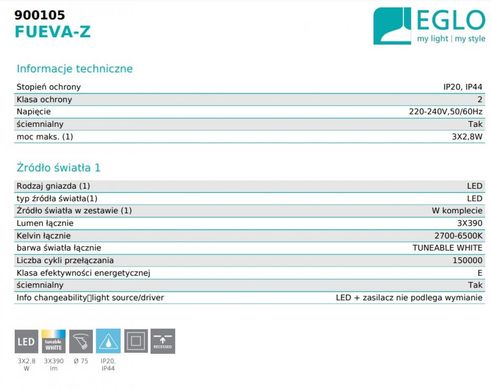 Точечный светильник FUEVA-Z Eglo 900105 (набор с 3 шт)