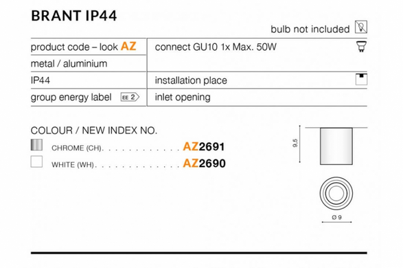 Точковий світильник AZzardo BRANT IP44 AZ2691