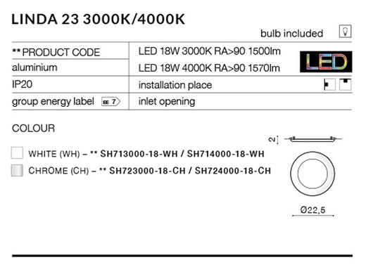 Точечный светильник AZzardo LINDA 23 AZ2246 (SH723000-18-CH)