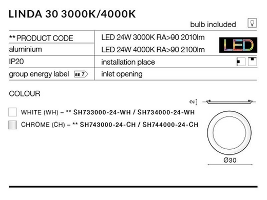 Точковий світильник AZzardo LINDA 30 AZ2248 (SH733000-24-WH)