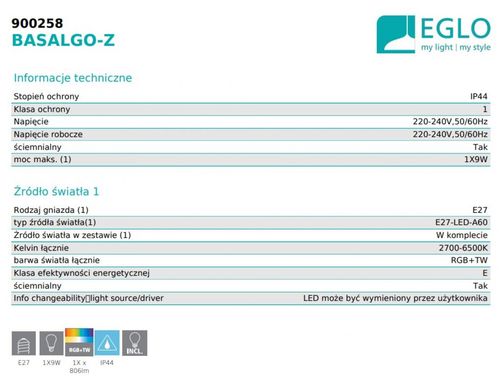 Вуличний світильник BASALGO-Z Eglo 900258