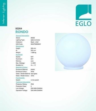 Настольная лампа Eglo Rondo 85264
