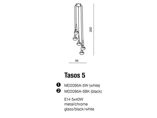 Люстра AZzardo TASOS 5 AZ0261 (MD2095A-5-WH )